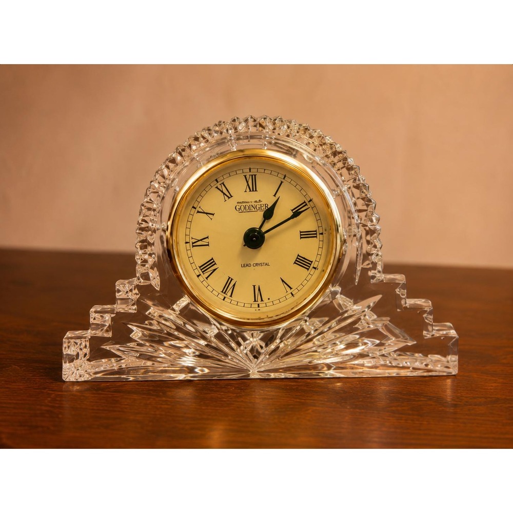 Vintage Godinger Crystal Legends Desk Clock Lead Crystal Quartz Mantel Clock